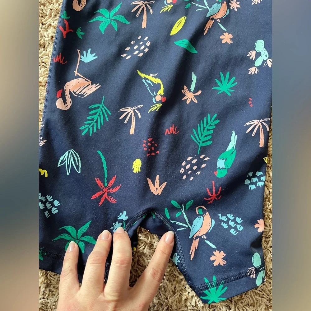 Hanna Andersson one-piece rashguard swimsuit tropical print flamingos parrots